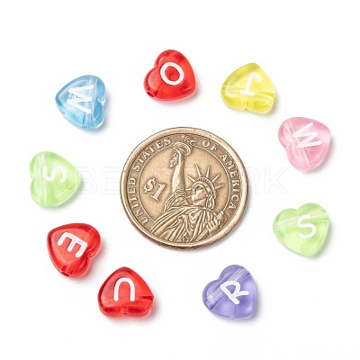 Transparent Acrylic Heart Horizontal Hole Letter Beads X-TACR-Q101-01-1