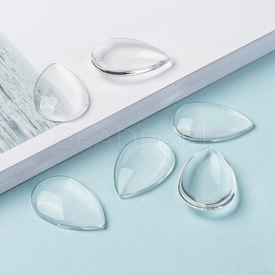 Transparent Teardrop Glass Cabochons GGLA-R024-30x20-1