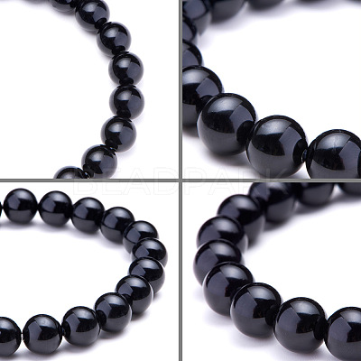 Natural Blacke Agate Round Beads Stretch Bracelets BJEW-N301-8mm-01-1