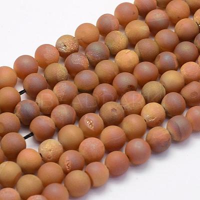 Electroplate Natural Druzy Agate Beads Strands G-G708-8mm-01-1