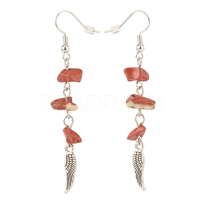 Natural Gemstone Chips Beads Long Chain Dangle Earrings EJEW-JE04892-1