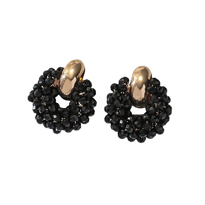 Iron & Glass Bead Ring Stud Earrings FS-WG96D15-05-1