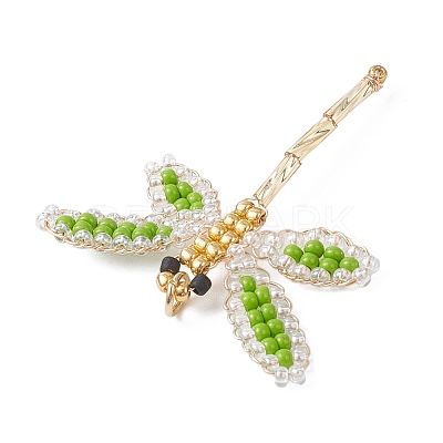 Glass Seed Beaded Dragonfly Pendants PALLOY-MZ00983-03-1