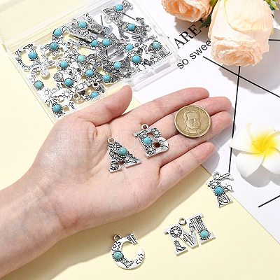 26Pcs 26 Styles Alloy with Resin Imitation Synthetic Turquoise Pendants FIND-CJ0002-31-1