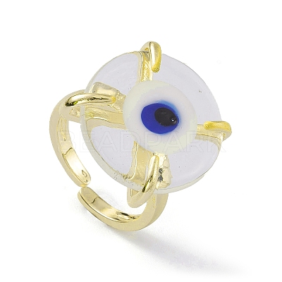 Lampwork Evil Eye Open Cuff Ring RJEW-M147-01LG-06-1