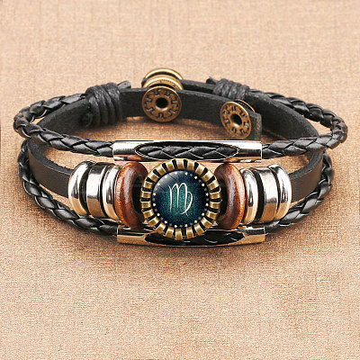 12 Constellations PU Leather Multi-strand Bracelets WGFD09F-06-1