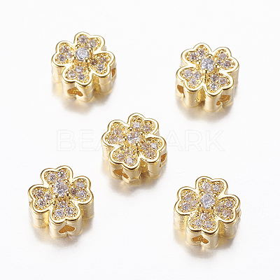 Rack Plating Brass Micro Pave Cubic Zirconia Beads X-ZIRC-A006-04G-02-1