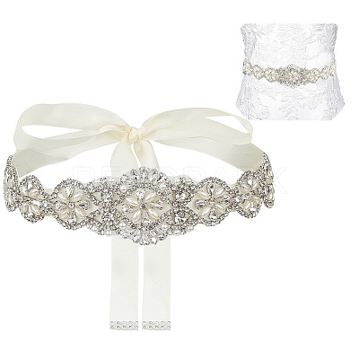 Brass Flower Bridal Belt with Glass Rhinestones for Wedding Dress AJEW-WH0455-006P-1