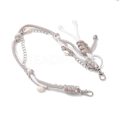 Polyester & Spandex Cord Rope Braided Human & Natural Cowrie Shell Charm Iron Chain Bag Decorative Chains AJEW-BA00173-03-1