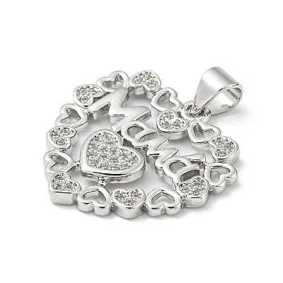 Mother's Day Theme Rack Plating Brass Micro Pave Cubic Zirconia Pendants KK-F869-20P-03-1