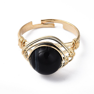 Adjustable Natural & Synthetic Gemstone Round Finger Rings RJEW-T020-01KC-1