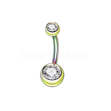 304 Stainless Steel Clear Cubic Zirconia 15 Gauge Round Belly Button Rings WGFD174-01-1