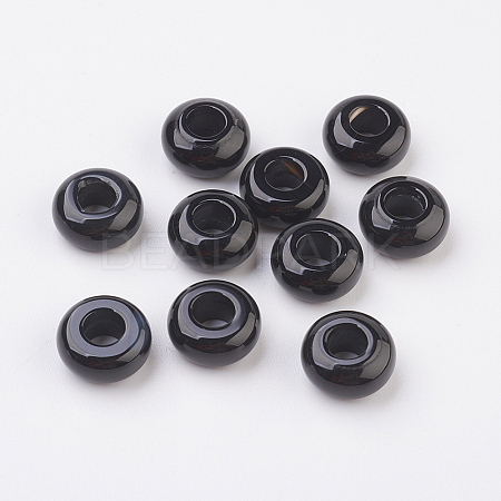 Natural Black Agate European Beads G-G740-14x12mm-35-1