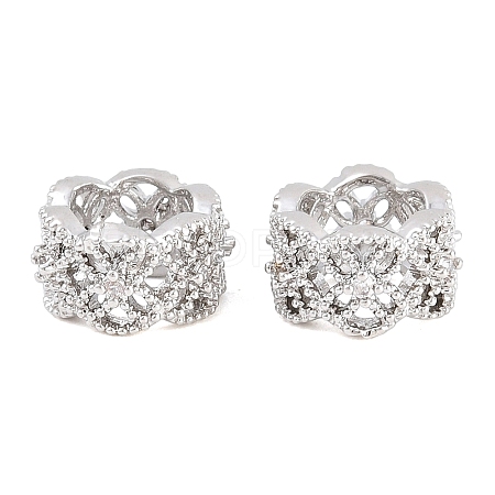 Flower Brass Clear Cubic Zirconia European Beads KK-B186-06P-1