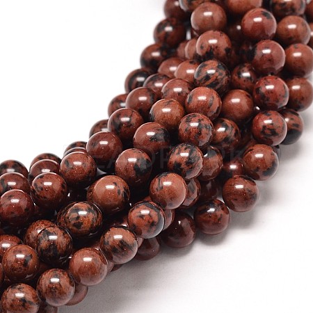 Natural Mahogany Obsidian Round Bead Strands G-P072-44-12mm-1