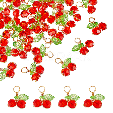30Pcs Cherry Glass Pendants PALLOY-HY00111-1