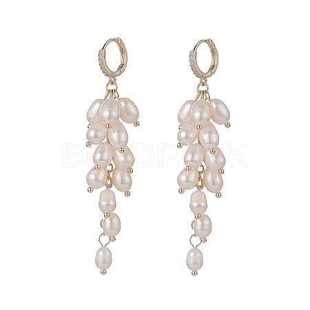 Natural Pearl Cluster Dangle Hoop Earrings EJEW-TA00202-1