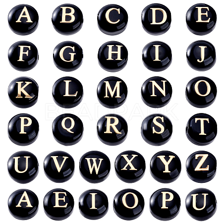 32Pcs 26 Style Natural Black Stone and Gold Enamel Beads G-PH0003-23-1