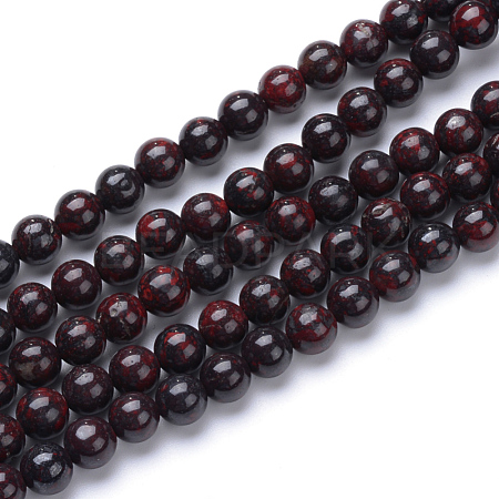 Natural Bloodstone Beads Strands X-G-R412-06-6mm-1