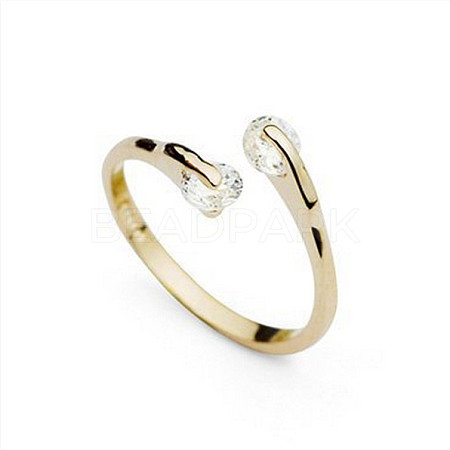 Real 18K Gold Plated Brass Cubic Zirconia Cuff Rings RJEW-EE0001-024C-1