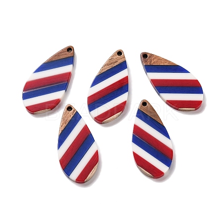 Independence Day Opaque Striped Resin & Walnut Wood Pendants RESI-U010-02U-1