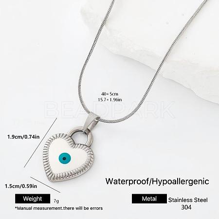 304 Stainless Steel Enamel Evil Eye Heart Pendant Necklaces for Men Women SQ7130-2-1