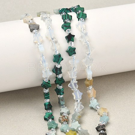 6 Styles Opalite & Synthetic Malachite & Natural Lemon Jade & HuBei Turquoise & Flower Amazonite & Rhodonite Beads Strands G-D095-A05-1