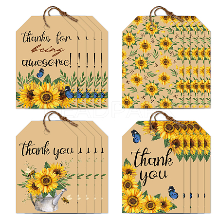 120Pcs 4 Styles Sunflower Paper Thank You Gift Tags CDIS-WH0038-02-1