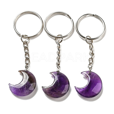 Reiki Natural Amethyst Moon Pendant Keychains KEYC-P015-01P-12-1