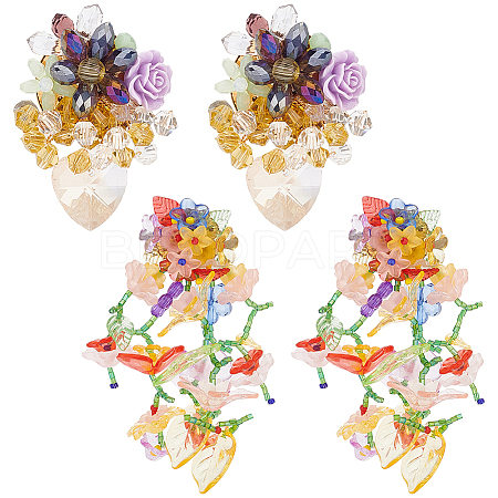 ANATTASOUL 2 Pairs 2 Style Resin Flower Stud Earrings with Glass Beaded EJEW-AN0002-07-1