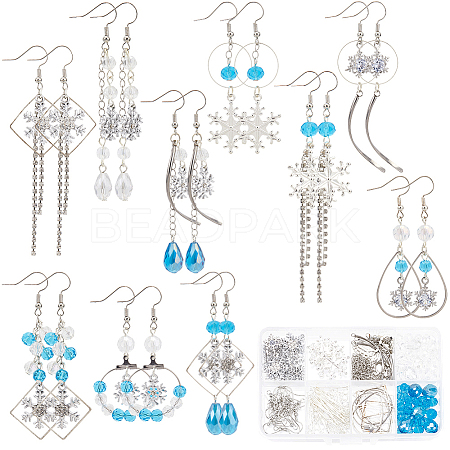 Snowflake Alloy & Glass Dangle Earring Making Kits DIY-SC0026-97-1