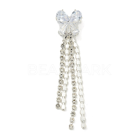 Bowknot Brass Rhinestone Tassel Big Pendants KK-I715-02S-03-1