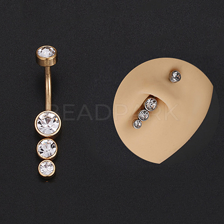 Stainless Steel Clear Cubic Zirconia Curved Barbell Belly Rings WG29D10-01-1