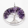 Tree of Life Natural Amethyst Bead Brass Wire Wrapped Big Pendants KK-L136-01E-NR-1