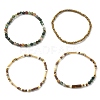 4Pcs 4 Style Natural Indian Agate & Tiger Eye & Seed Beaded Stretch Bracelets Set BJEW-JB09458-2