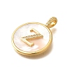 Rack Plating Brass Micro Pave Clear Cubic Zirconia Pendants with Shell KK-M309-42G-Z-3