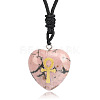 Natural Rhodonite Heart Engraved AnKh Cross Pendant Personalized DIY Necklaces SC1205-10-1