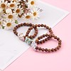 Round Natural Wood Beads Stretch Bracelets Sets BJEW-JB06000-5