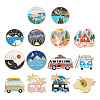 Yilisi 13Pcs 13 Style Flat Round & Car & Moon Alloy Enamel Brooches JEWB-YS0001-07-7