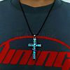 Luminous Glow In The Dark Alloy Cross with Snake Pendant Necklace with Leather Cord LUMI-PW0006-62-2