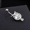 Piercing Jewelry Real Platinum Plated Brass Cubic Zirconia Owl Navel Ring Navel Ring Belly Rings AJEW-EE0001-33A-3