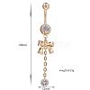 Piercing Jewelry Real 18K Gold Plated Brass Rhinestone Bowknot Navel Ring Belly Rings AJEW-EE0001-67-5