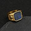 304 Stainless Steel with Natural Lapis Lazuli Finger Rings FS-WG06E27-13-1