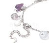 Natural Fluorite Chips & Moon Charms Anklet AJEW-AN00512-06-4