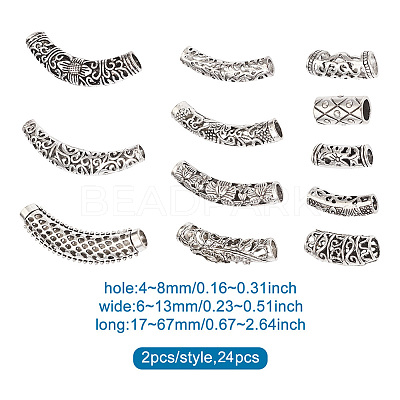 20Pcs 10 Style Tibetan Style Alloy Tube Beads TIBEB-CD0001-06AS-1