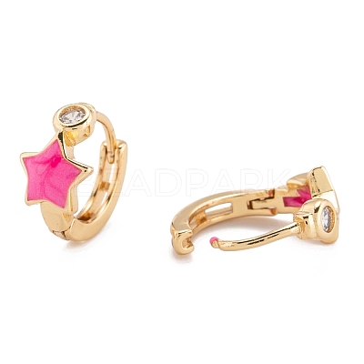 Brass Micro Pave Clear Cubic Zirconia Huggie Hoop Earrings EJEW-P187-C-1