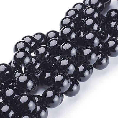 Natural Dyed & Heated Black Onyx Round Beads Strands X-GSR12mmC097-1