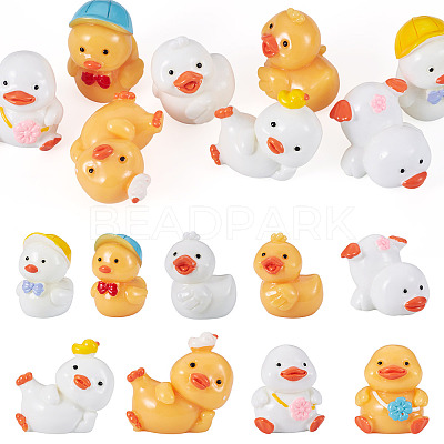 9Pcs 9 Styles Cartoon Cute Resin 3D Duck Figurines DJEW-TA0001-39-1