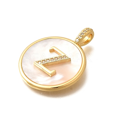 Rack Plating Brass Micro Pave Clear Cubic Zirconia Pendants with Shell KK-M309-42G-Z-1