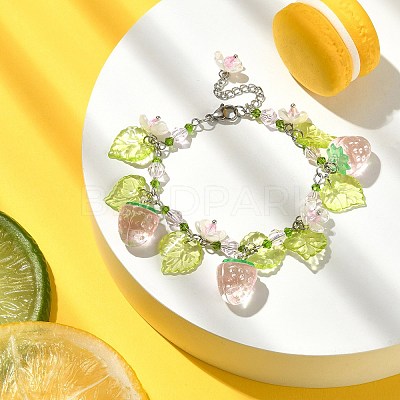 Glass & Resin & Acrylic Flower Charm Bracelet BJEW-JB09435-03-1